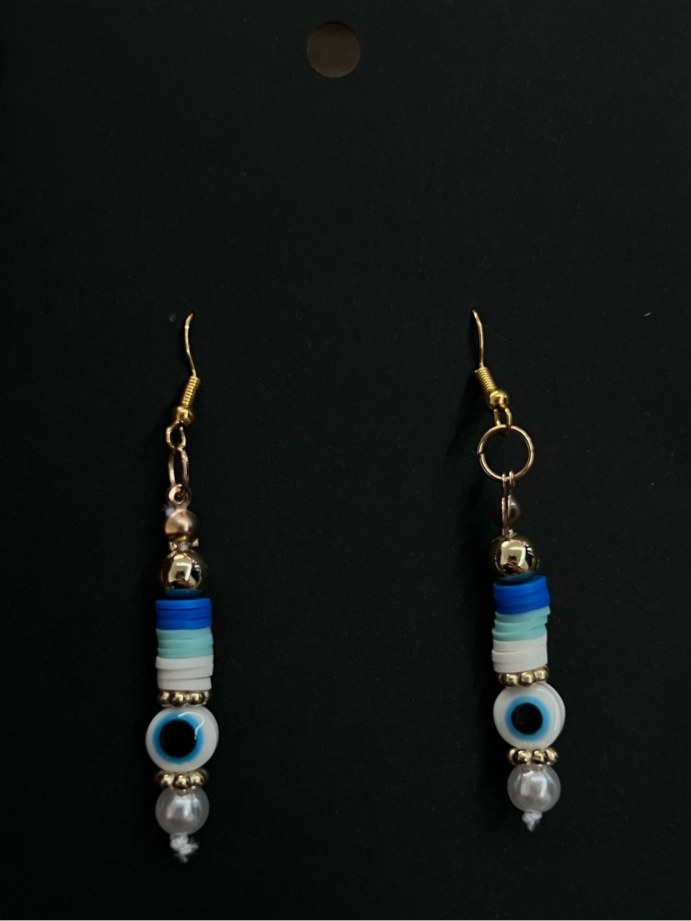 Handmade Evil Eye Beaded Drop Earrings | Blue & White Protective Charm Earrings
